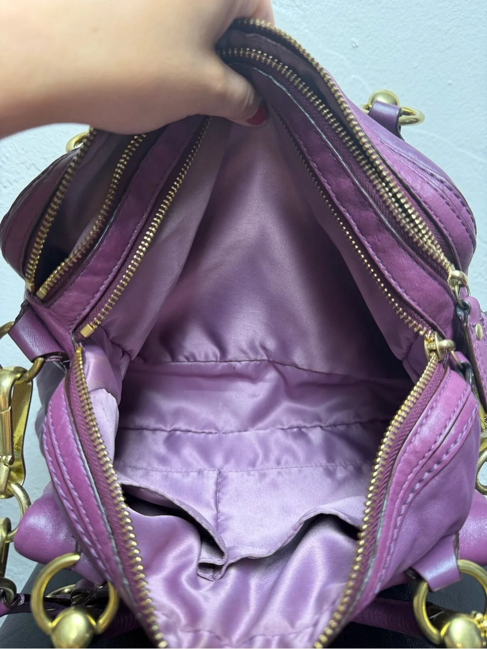 Coach Purple Leather Satchel with Gold Hardware